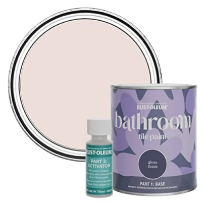 Image of Rust Oleum Pink Water Resistant Bathroom Tile Paint in Gloss Finish Elbow Beach 750ml