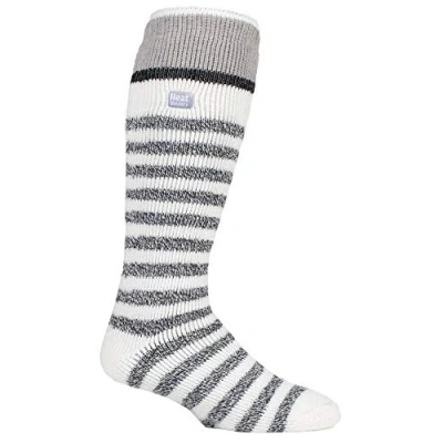 Image of HEAT HOLDERS Mens Thick Extra Long Striped 2.3 TOG Winter Thermal Knee High Ski Socks (6 11, Cream Stripe)
