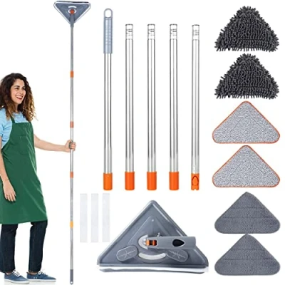 Image of Jetcloud Triangle Cleaning Mop Adjustable Extendable 85inch Long Handle Wall Retractable Microfiber Dry Wet Floor Dust Cleaner with 6 Head for Home Hard Wood Window Car