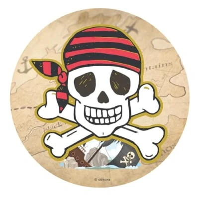 Image of Dekora, Edible Pirate Cake Topper, Birthday Decoration for Kids, Skull Design, and Dessert Decoration, Round Wafer Ø 20 cm