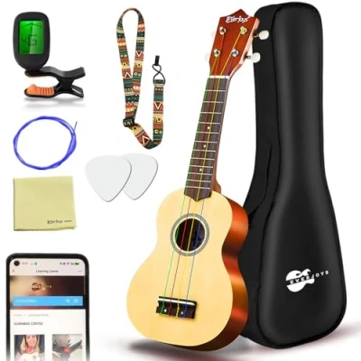 Image of Everjoys Soprano Ukulele Beginner Kit 21 Inch Ukelele w/How to play Songbook Carrying bag Digital Tuner All in One Set