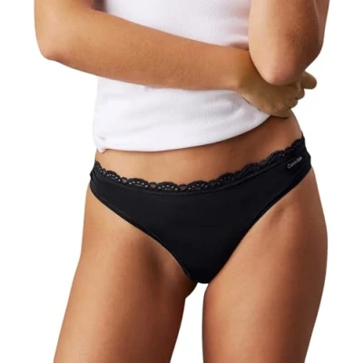 Image of Calvin Klein Underwear Thong 3 PACK Thong, Women&#039;s, Size: Large, Black
