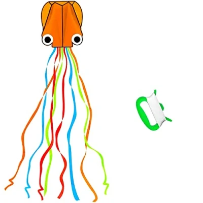 Image of Large Octopus Kites 1 Pcs Rainbow Mollusc Flying Kite for Kids and Adults,kites adults Beach Summer Outdoor Toy with 100 meters Line Spool, Nylon Beginners(Orange)