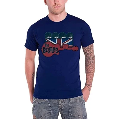 Image of T Shirt # Xl Blue Unisex Guitar &amp; Flag