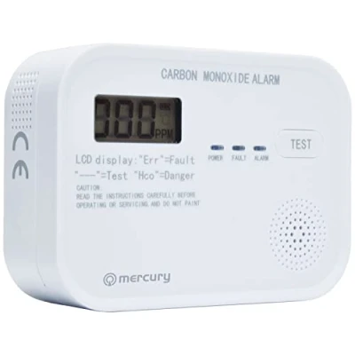 Image of Mercury Battery Powered Carbon Monoxide Detector with Clear Visual Display Portable CO2 Alarm &amp; CO Monitor for Home, Motorhome, and Caravan Safety Batteries Supplied, 10 Year Working Lifespan
