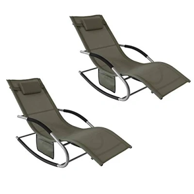 Image of SoBuy OGS28 BRx2, Set of 2 Outdoor Garden Rocking Chair Relaxing Sun Lounger with Side Bag, Brown