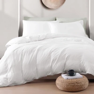 Image of LANE LINEN Super King Duvet Cover Set White Pre Washed Soft Microfibre Polyester with Pillow case Bedding Quilt