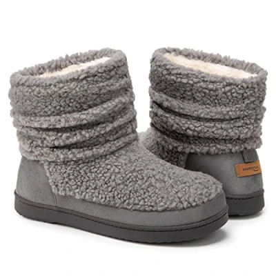 Image of HomeTop Women&#039;s Bootie Slippers Fuzzy Warm Memory Foam Indoor House Shoes with Non slip Rubber Soles Grey, 9/10 UK
