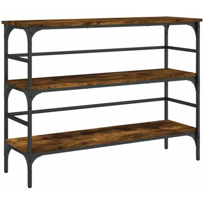 Image of vidaXL Smoked Oak Engineered Wood Console Table with Metal Frame Versatile Hall for Living Room, Adjustable Feet Stability