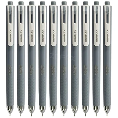 Image of UNOMAX Retractable Ballpoint Pens, BLACK, Fine Point (0.7mm), Pack of 10, Presto RT Smooth Ball School Office Home Use, PATEL Black Pen