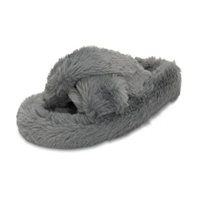 Image of Polar Womens Slippers Faux Fur Fluffy Slider Soft Bed Lining Warm Plush Bedroom Slipper Open Toe House Sandals Anti Skid Outsole for Indoors Dark Grey AYC0955/UK4