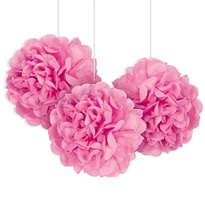 Image of Hot Pink Mini Puff Tissue Hanging Decorations (22cm) Set of 3 Fluffy Charms for Parties, Events, and Home Decor