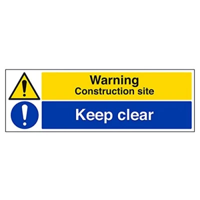 Image of V Safety Warning, Construction Site/Keep Clear Sign 600mm x 200mm Self Adhesive Vinyl