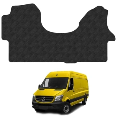 Image of 5mm Rubber Floor Mats for the Mercedes Sprinter (2006 2018) UK Models Custom Van Accessory Tailored fit Heavy Duty, Waterproof &amp; Anti Slip Work with Clips