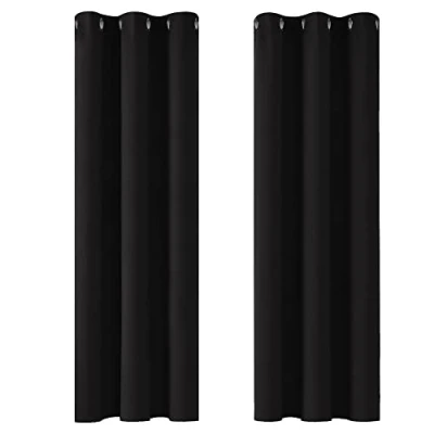 Image of Deconovo Super Soft Thermal Insulated Eyelet Curtains Blackout for Bedroom Black 42 x 72 Inch 2 Panels