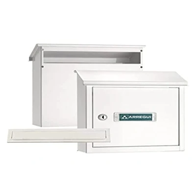 Image of ARREGUI V4031 Pack Letter Box + Steel Catcher for Doors or Gates on The Outside, Exterior Mailbox, Mouth Box, 23 x 3 cm, Size S (DIN A5), Easy to Install, White
