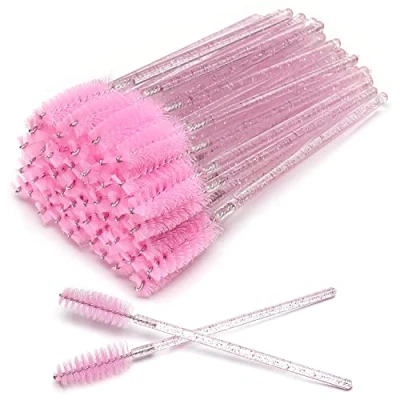 Image of 50 PCS Disposable Eyelash Brushes Mascara Wands Eye Lash Eyebrow Applicator Cosmetic Makeup Brush Tool Kits (crystal pink)