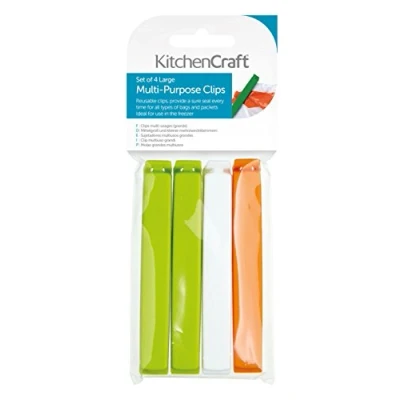 Image of KitchenCraft KCCLIPSLRG Large Bag Clips, Plastic, 11 cm, Set of 4