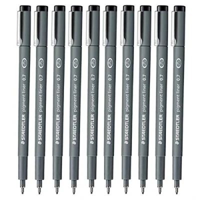 Image of Staedtler 0.7 mm Pigment Liner Fineliner Sketching Drawing Drafting Pens Pack of 10
