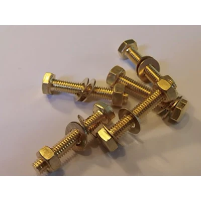 Image of M6X35 BRASS HEX HEAD BOLTS NUTS &amp; WASHERS (PACK 0F 5) SET SCREWS X5