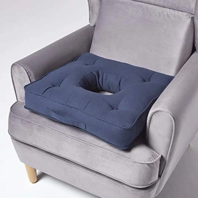 Image of HOMESCAPES Navy Blue Pressure Relief Cushion 50 x cm Armchair Booster for Haemorrhoids Sciatica Coccyx and Pregnant Women 10 Thick Cotton Medical Seat Pad