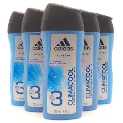 Image of Adidas CLIMACOOL Mens 3 in 1 Shower Gel for Hair Body and Face (Pack of 6) 400ml each