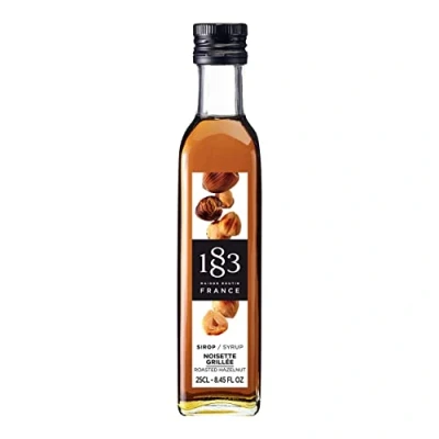 Image of 1883 Maison Routin Premium Roasted Hazelnut Syrup for Coffee &amp; Hot Chocolate Glass 250ml