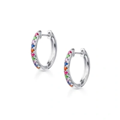 Image of Amberta Lumini Women 925 Sterling Silver Rainbow Hoop Earrings: Colorful Earrings 15 mm