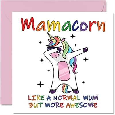 Image of Birthday Cards for Mum Mamacorn Card from Daughter Son, Happy Mum, Mummy Unicorn Card, 145mm x Seasonal Mothers Day Mama Mammy Mom Funny Greeting