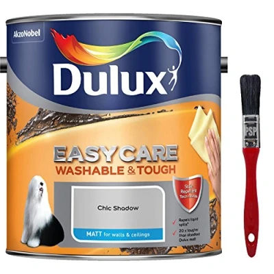Image of New 2017 Dulux Easycare Washable &amp; Tough Matt Chic Shadow 2.5L with Unique Stain Repellent Technology. Includes PSP Touch up Brush.