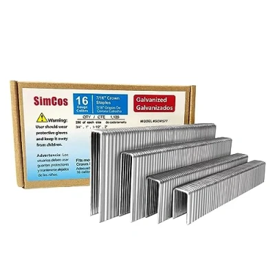 Image of SimCos 16 Gauge 7/16&quot; Crown Staples (2&quot;,1 1/2&quot; 1&quot;, 3/4&quot;) for Wood, Galvanized Steel Assorted 1120 Counts GA Pneumatic or Electric Stapler Staple Gun,Project Pack