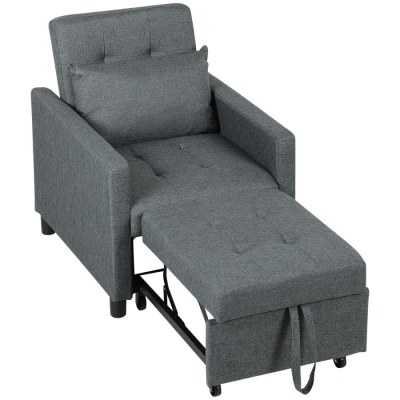Image of HOMCOM 3 In 1 Single Chair Bed, Tufted Pull Out Convertible Sleeper Couch with Adjustable Backrest for Living Room and Bedroom, Dark Grey
