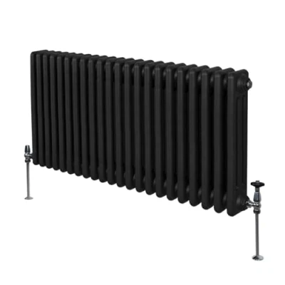 Image of Traditional 3 Column Radiator 600mm x 1012mm Modern Central Heating Heater Matt Black Carbon Steel Horizontal Wall Mounted Kitchen Living Room Bathroom Cleaning Brush Fixing Kit &amp; Brackets