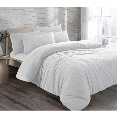 Image of LSU Teddy Fleece Duvet Cover Super Soft Warm Bedding Set Single Double King Quilt (white, King)