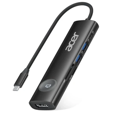 Image of Acer USB C Hub, 7 in 1 to HDMI Adapter, 4K@60Hz HDMI, 2 3.1 and Type Data Port, 100W PD, SD Card Reader, Screen On/Off Button for MacBook Pro/air, iPad Switch More (Black)