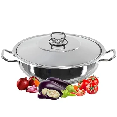 Image of Gastro Premium Shallow Casserole Pot with Lid Stainless Steel Pan Induction Base (28 x 8 cm)