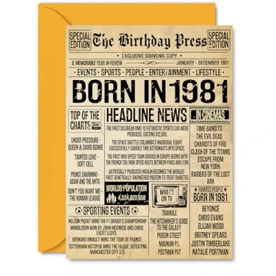 Image of 44th Birthday Card for Women Men Bday Press Newspaper 1981 Happy 44 Cards Husband Auntie Brother Uncle Colleague Son, A5 Greeting