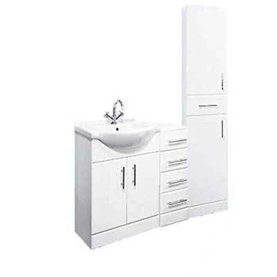 Image of VeeBath Linx 1200mm Bathroom Vanity Unit Combination Set with Additional Storage Cabinets