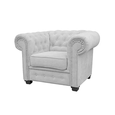 Image of Chesterfield Style Corner Sofa Set 3+2 Seater Armchair Light Grey Fabric (Armchair)
