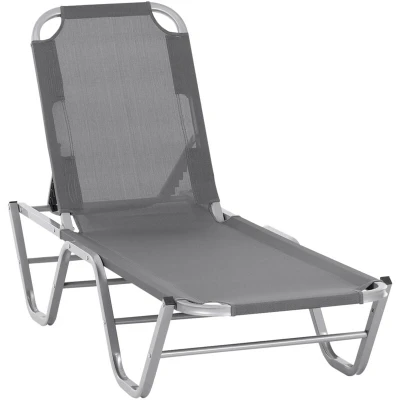 Image of Outsunny Sun Lounger Relaxed Recliner with 5 Position Adjustable Backrest Aluminium Frame for Pool or Bathing Light Grey