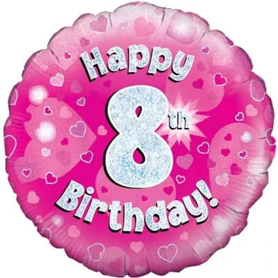 Image of Oaktree UK 18&quot; Happy 8th Birthday Pink Holographic