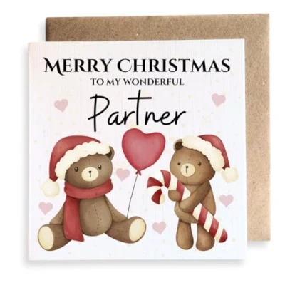 Image of Second Ave Partner Love Bears Square Card Christmas Xmas Holiday Festive Greetings