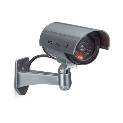 Image of Relaxdays Dummy Camera with LED Light, Wall Holder, for Indoors and Outdoors, Fake Camera, Security Wireless, Silver