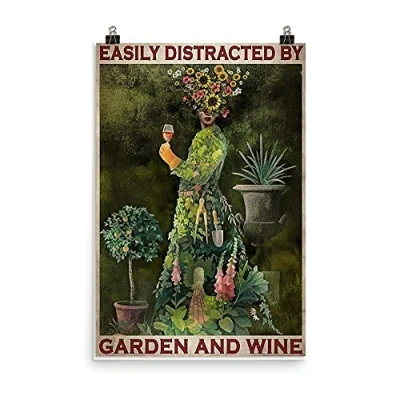 Image of Easily Distracted by Garden and Wine Poster, Decorative Paintings Modern Home Wall Decor for Office Living Room Bedroom Kitchen Gifts, No Framed 20x30 Inches