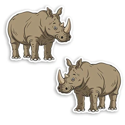 Image of 2 x 10cm Cute Rhino Vinyl Stickers Rhinoceros Cartoon Laptop Sticker #30069 (10cm Wide)