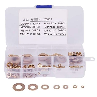 Image of Washers 170 Pcs Brass Flat Washer Assortment Set with Box 8 Size M2/M2.5/M3/M4/M5/M6/M8/M10 (8 Sizes)