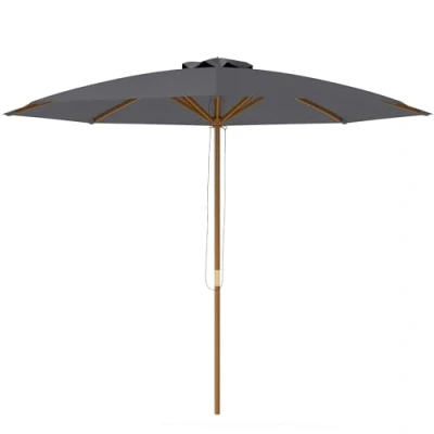 Image of Outsunny 3(m) Garden Parasol, Pulley Operated Patio Umbrella, Wooden Table Market Umbrella with Rope Mechanism and 8 Ribs, Dark Grey