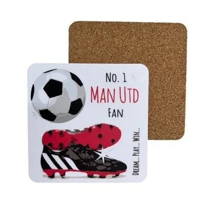 Image of Manchester United Man Utd Red Devils Football Club FC Happy Fan COASTER DRINK MAT by WHITE COTTON CARDS (C FN4)