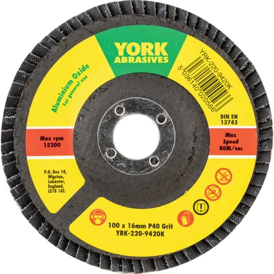 Image of 5x York 100 X 16MM Conical Flap Discs, Aluminium Oxide Fibre Backed P40