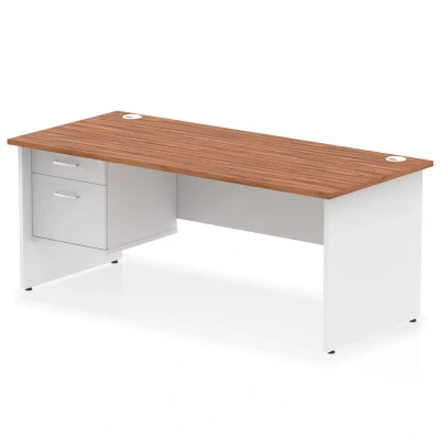 Image of Impulse 1800x800 Desk Walnut/White Panel End Leg 1x2 Drawer Fixed Ped